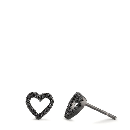 Clous d'oreilles Argent Zircone noir Rhodié Coeur Ø7.5 mm