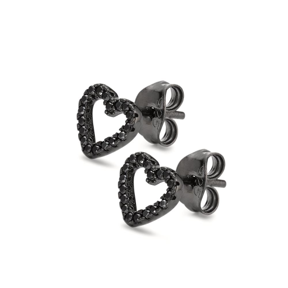 Clous d'oreilles Argent Zircone noir Rhodié Coeur Ø7.5 mm