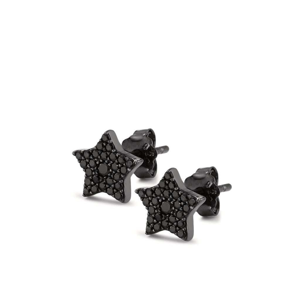 Clous d'oreilles Métal Zircone noir Rhodié Étoile Ø8 mm