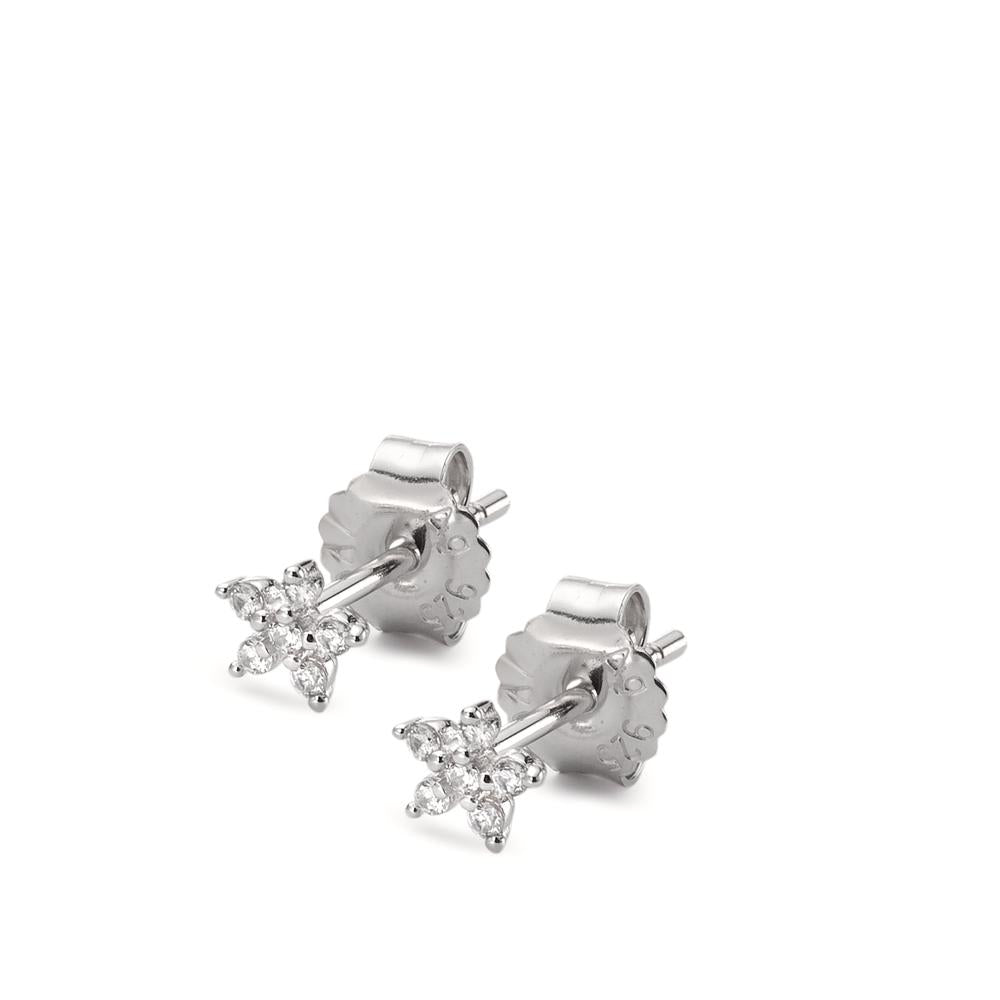 Clous d'oreilles Argent Zircone 12 Pierres Rhodié Fleur Ø5 mm