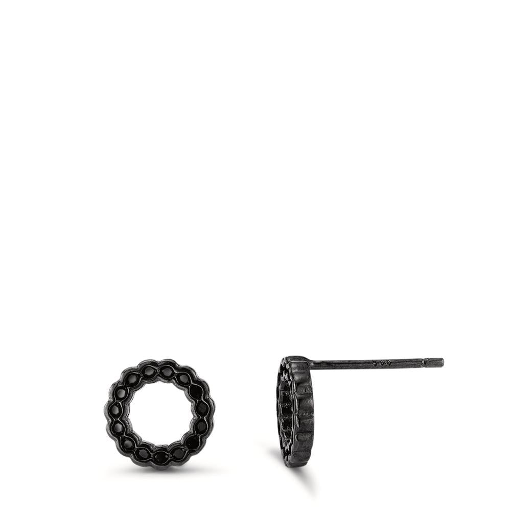 Clous d'oreilles Argent Zircone noir Rhodié Ø8.5 mm