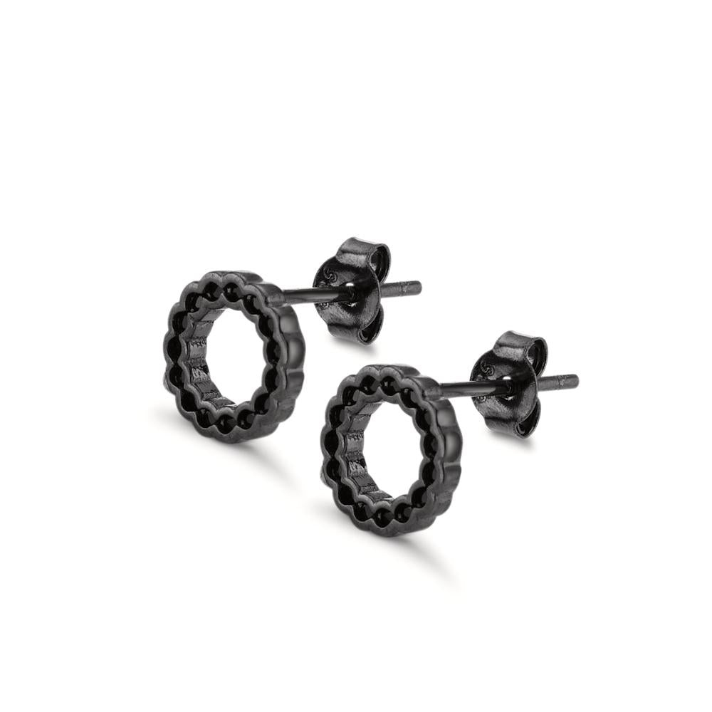 Clous d'oreilles Argent Zircone noir Rhodié Ø8.5 mm