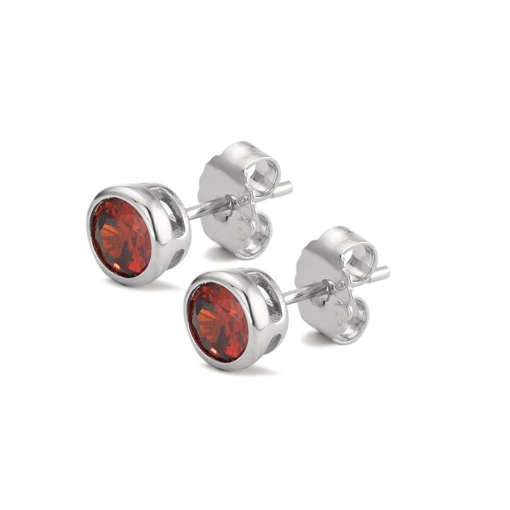 Clous d'oreilles Argent Zircone rouge, 2 Pierres Rhodié Ø6 mm