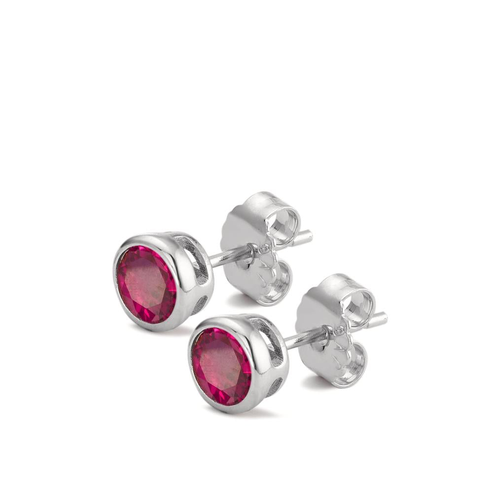 Clous d'oreilles Argent Zircone rose, 2 Pierres Rhodié Ø6 mm