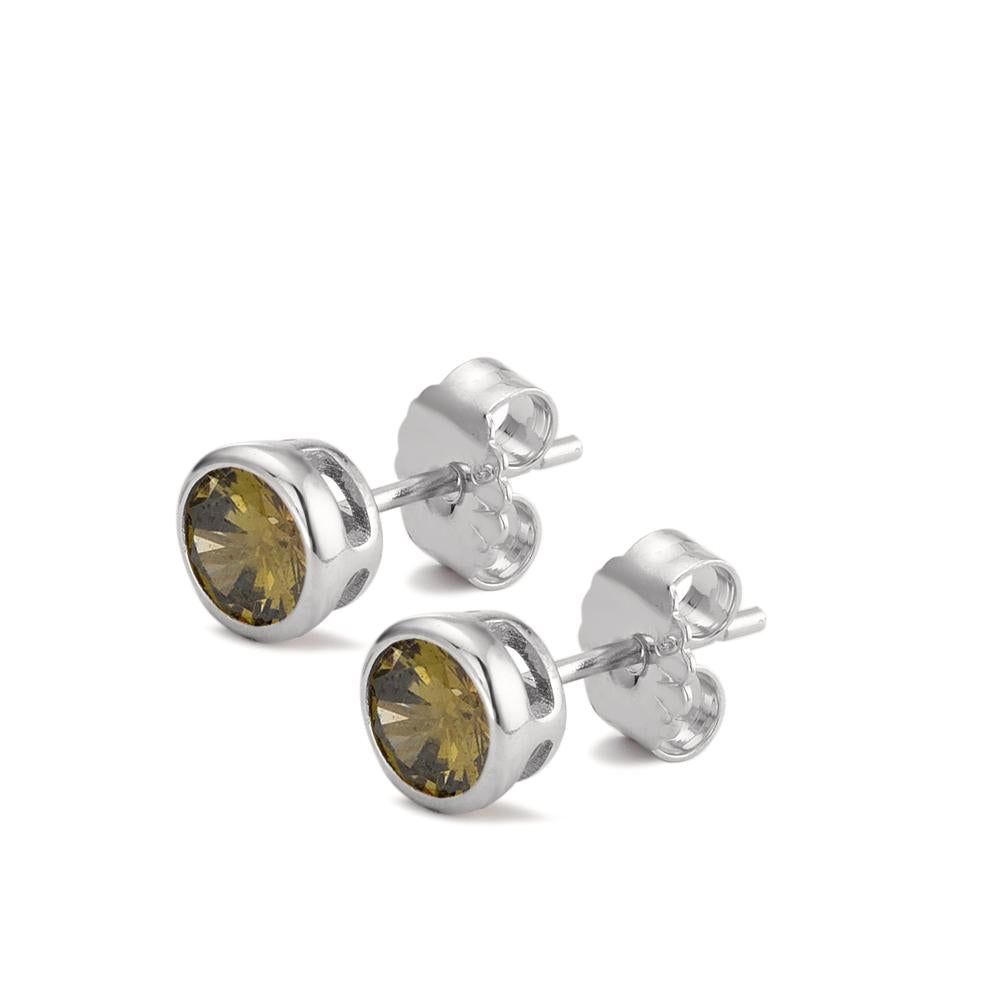 Clous d'oreilles Argent Zircone vert, 2 Pierres Rhodié Ø6 mm