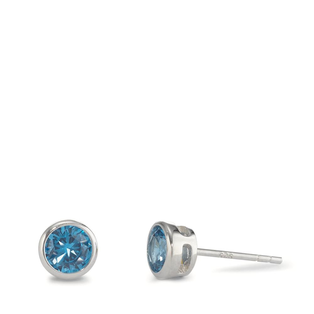 Ohrstecker Silber Zirkonia blau, 2 Steine rhodiniert Ø6 mm