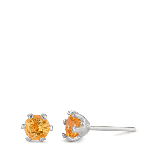 Clous d'oreilles Argent Citrine 2 Pierres Rhodié Ø6.5 mm