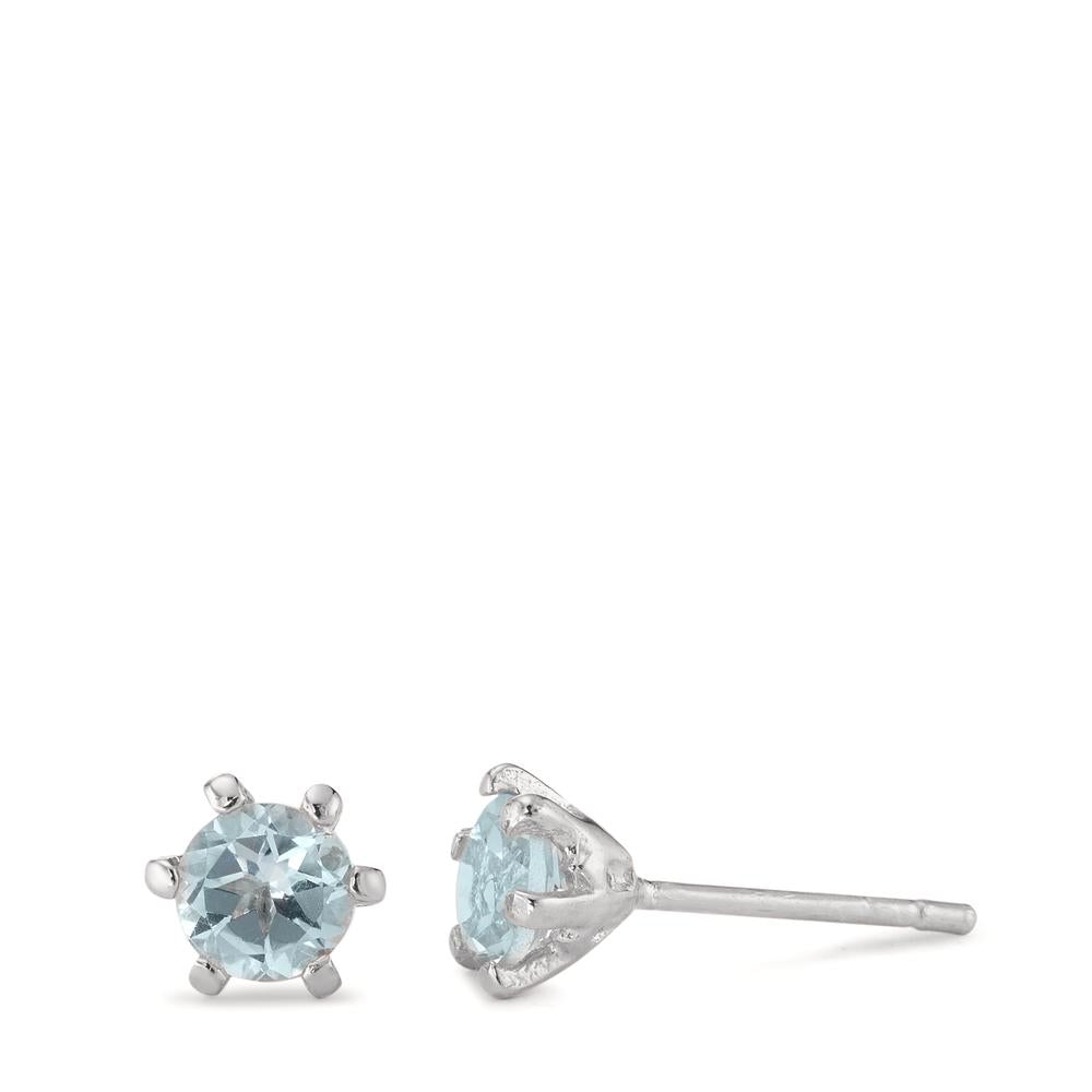 Clous d'oreilles Argent Topaze bleu, 2 Pierres Rhodié Ø6.5 mm