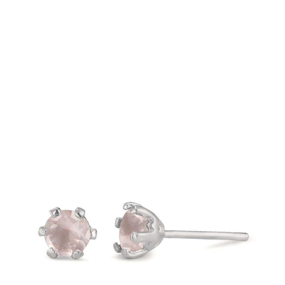 Clous d'oreilles Argent Quartz rose 2 Pierres Rhodié Ø6.5 mm