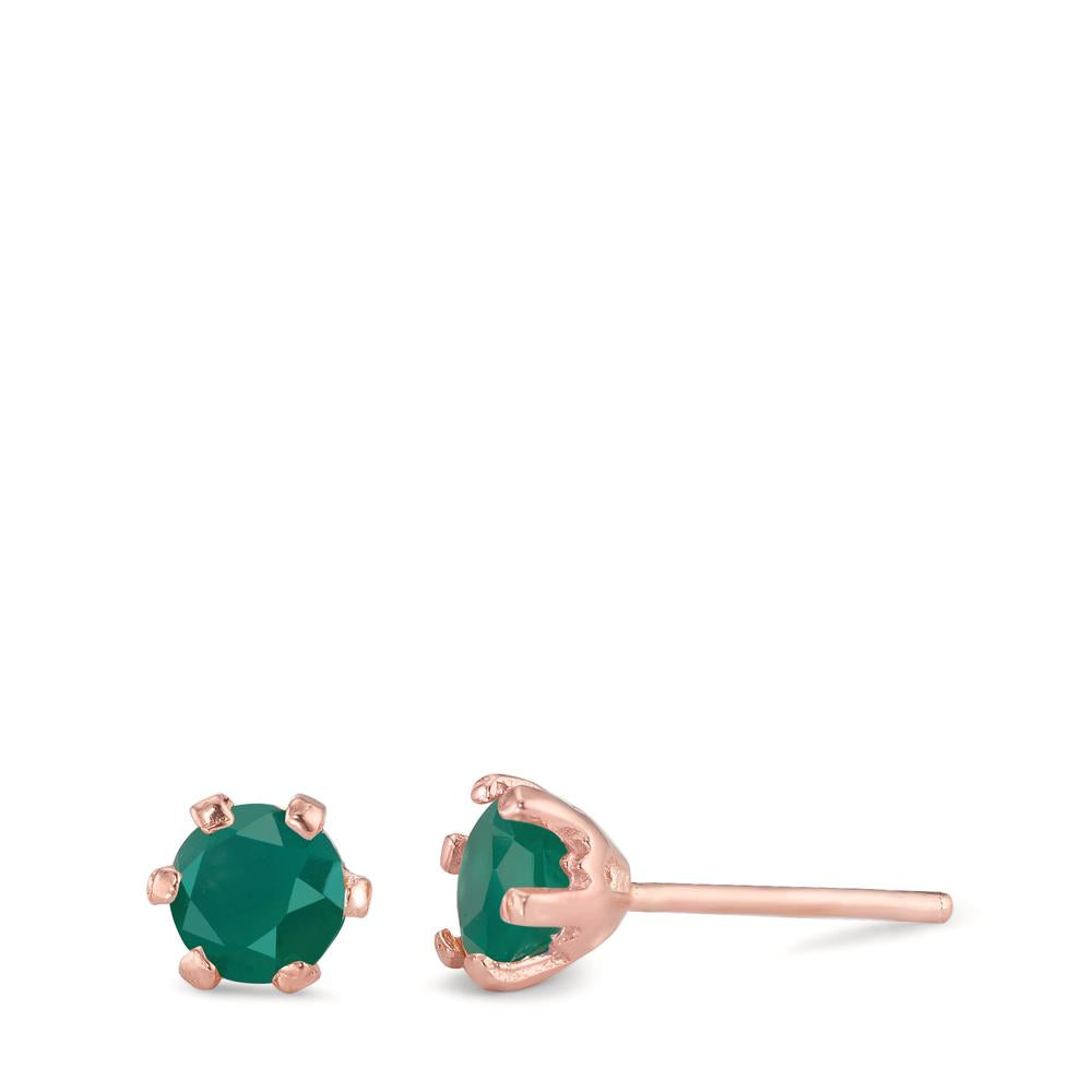 Clous d'oreilles Argent Agate vert, 2 Pierres rosé Plaqué or Ø6.5 mm