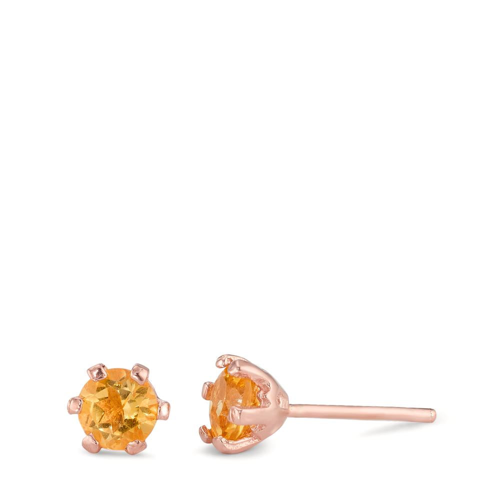 Clous d'oreilles Argent Citrine 2 Pierres rosé Plaqué or Ø6.5 mm