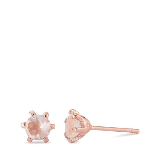 Clous d'oreilles Argent Quartz rose 2 Pierres rosé Plaqué or Ø6.5 mm