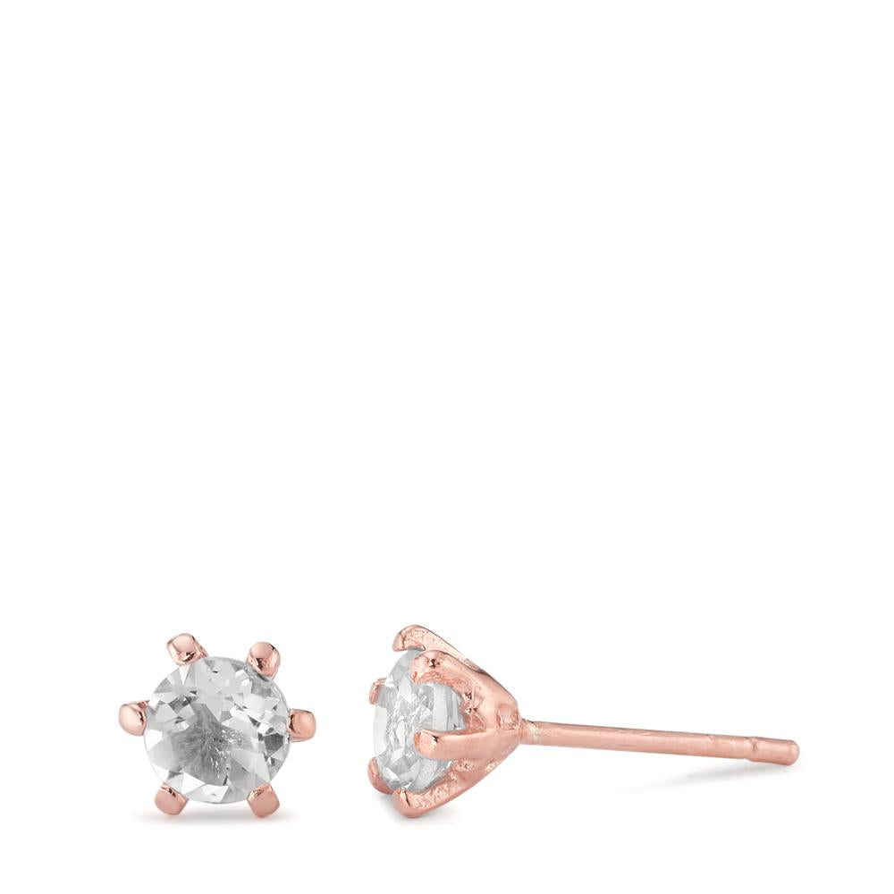 Clous d'oreilles Argent Topaze 2 Pierres rosé Plaqué or Ø6.5 mm