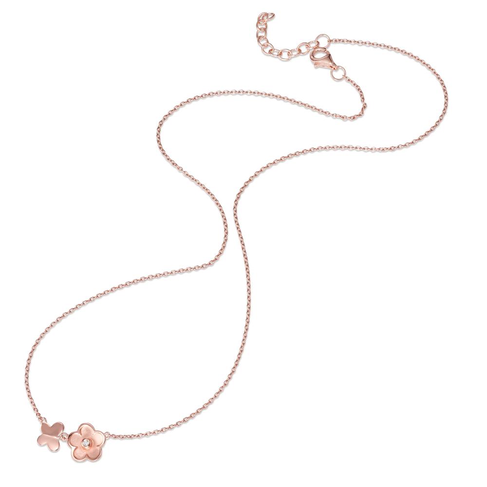 Collana Argento Zirconia rosa dorato Fiore 42-45 cm