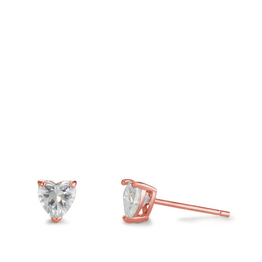 Clous d'oreilles Argent Zircone 2 Pierres rosé Plaqué or Coeur Ø6.5 mm