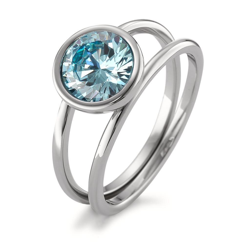 Fingerring Edelstahl Zirkonia aqua Ø9.5 mm