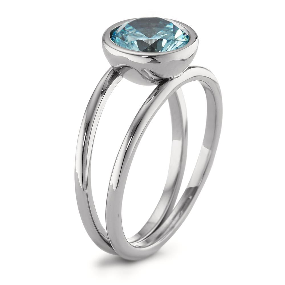 Fingerring Edelstahl Zirkonia aqua Ø9.5 mm