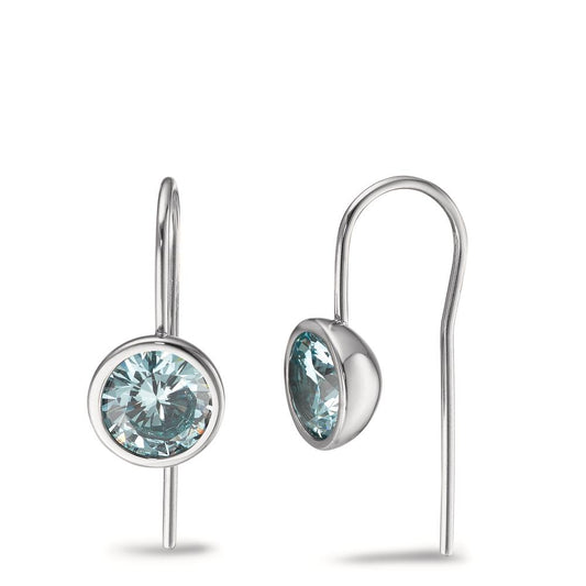 Pendant d'oreilles Acier inoxydable Zircone aqua, 2 Pierres Ø9.5 mm