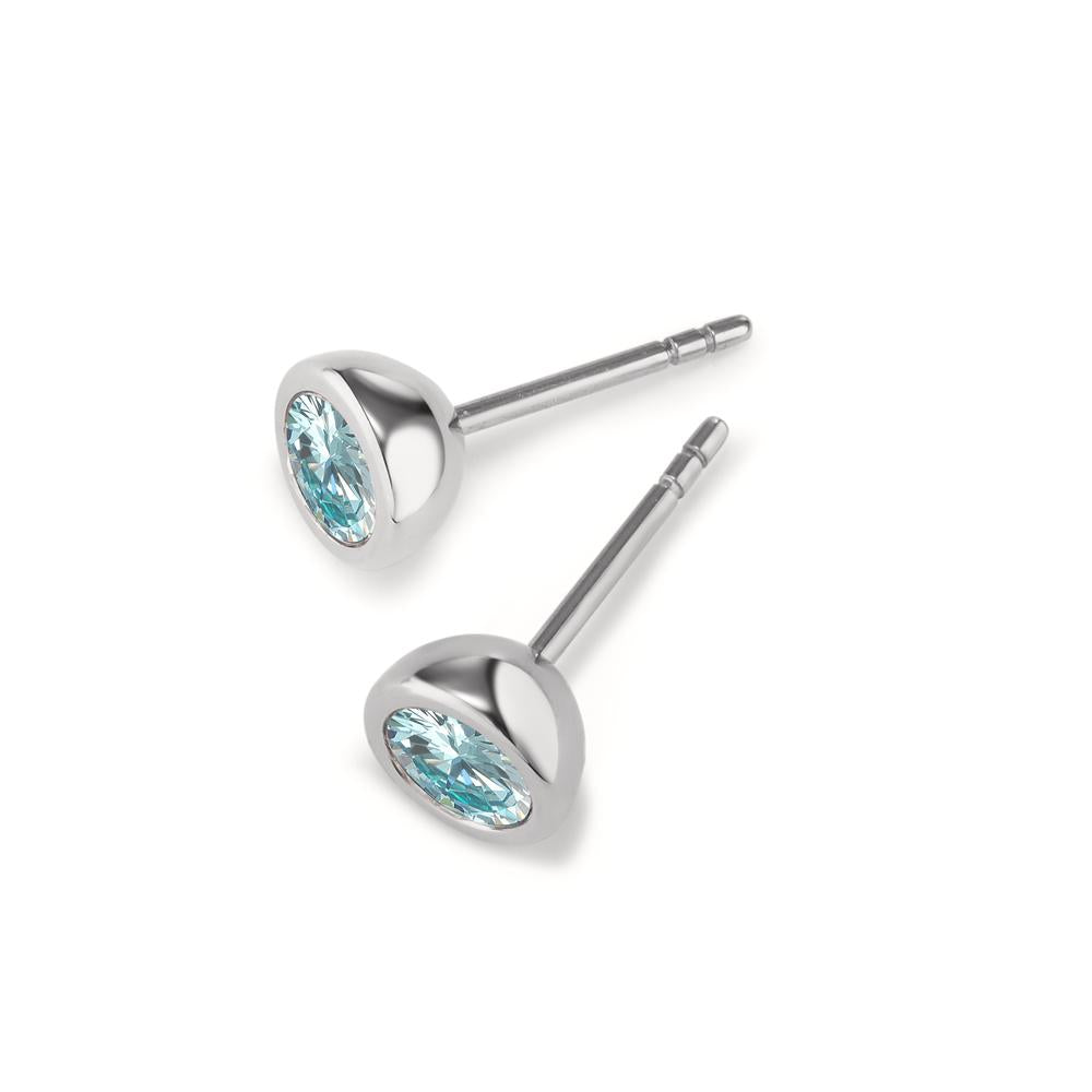 Clous d'oreilles Acier inoxydable Zircone aqua, 2 Pierres Ø7 mm