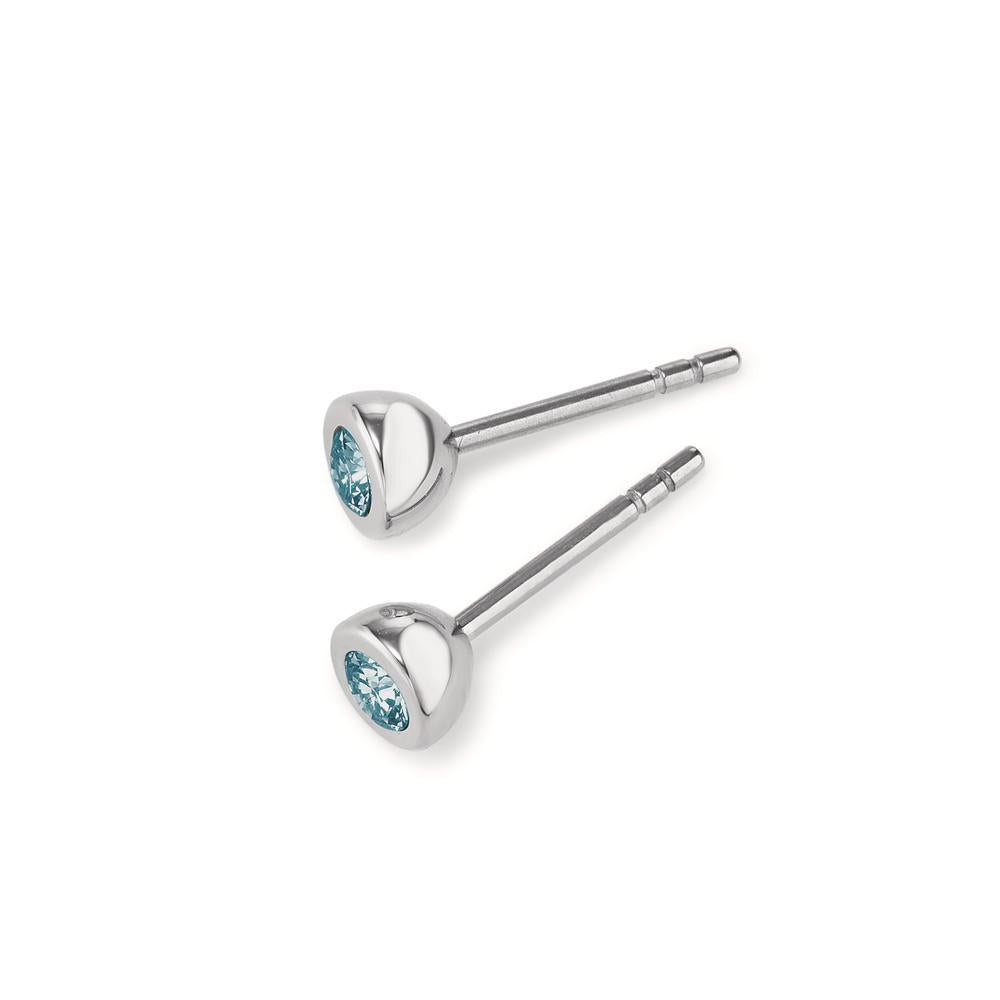 Clous d'oreilles Acier inoxydable Zircone aqua, 2 Pierres Ø5 mm