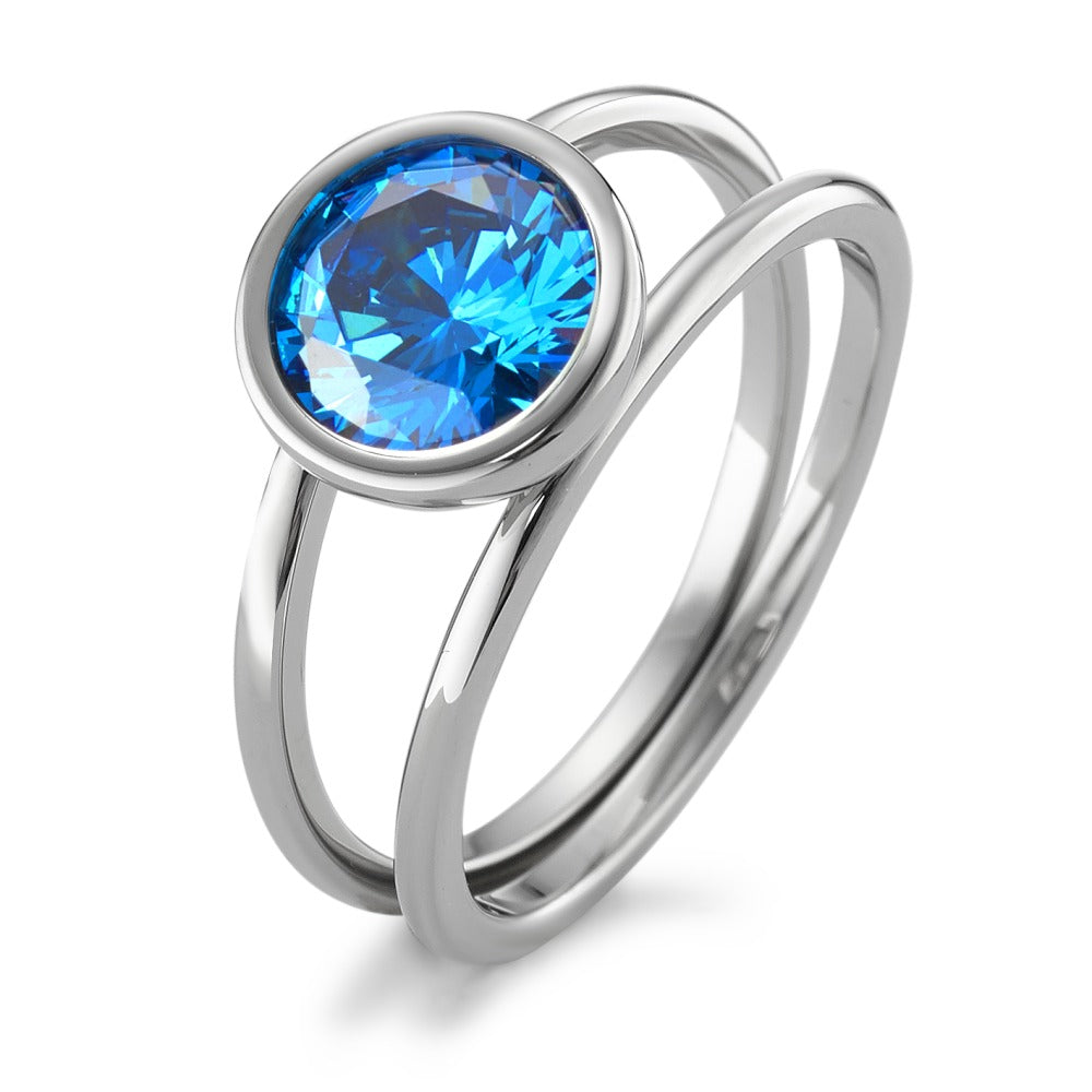 Fingerring Edelstahl Zirkonia blau Ø9.5 mm