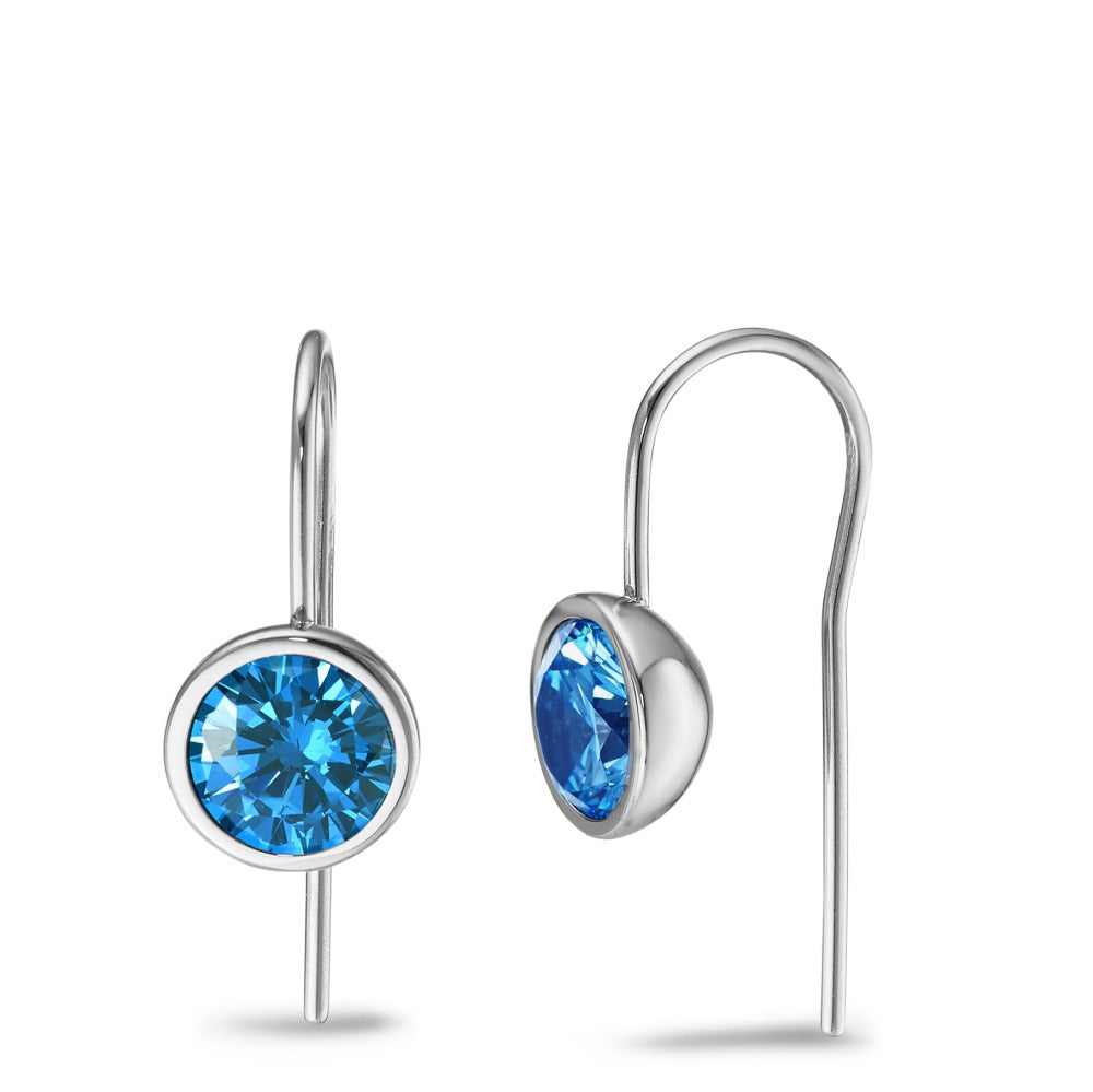 Pendant d'oreilles Acier inoxydable Zircone bleu, 2 Pierres Ø9.5 mm