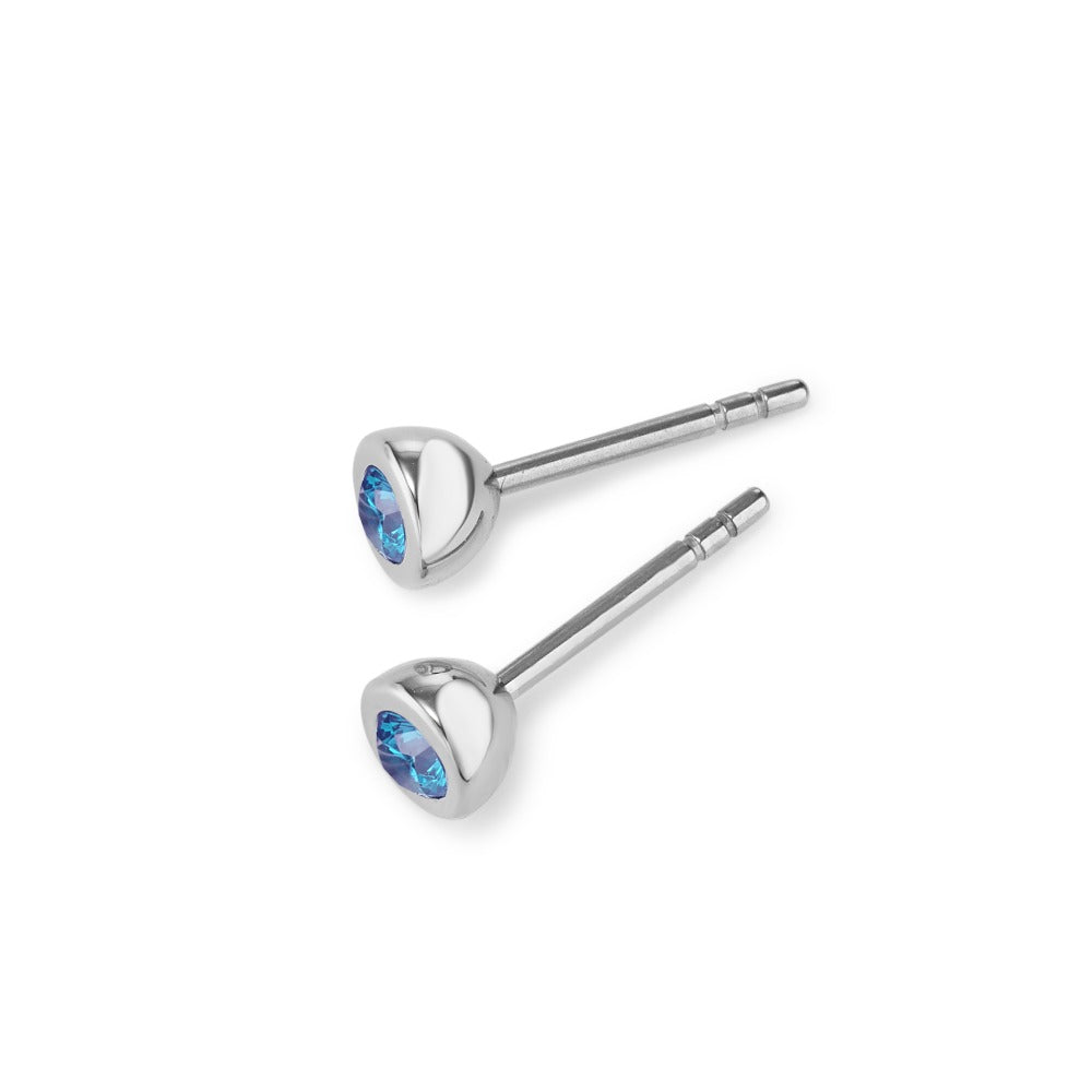 Clous d'oreilles Acier inoxydable Zircone bleu, 2 Pierres Ø5 mm