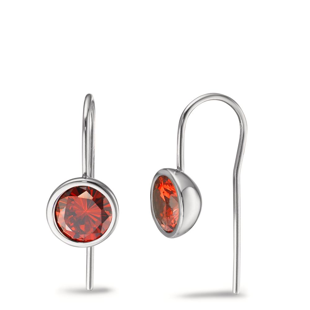 Pendant d'oreilles Acier inoxydable Zircone rouge, 2 Pierres Ø9.5 mm