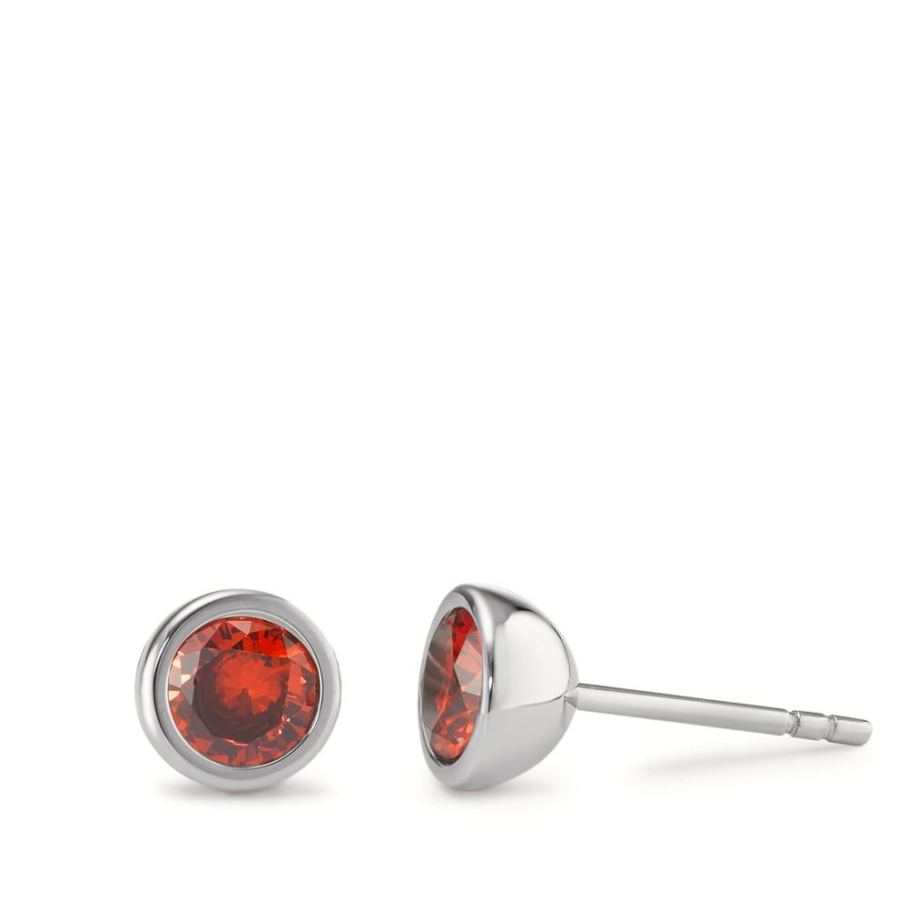 Clous d'oreilles Acier inoxydable Zircone rouge, 2 Pierres Ø7 mm