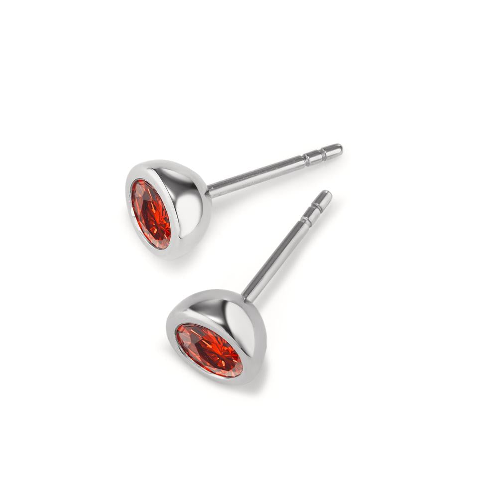 Clous d'oreilles Acier inoxydable Zircone rouge, 2 Pierres Ø7 mm