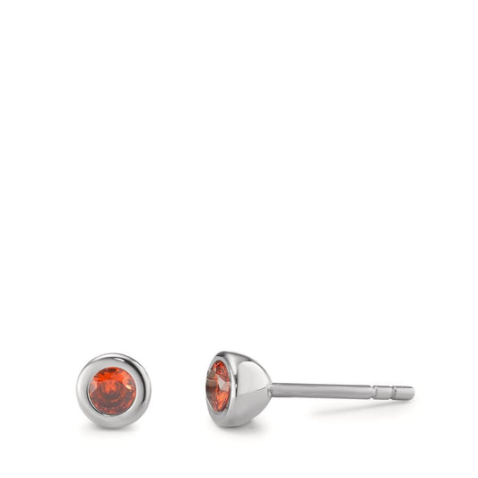 Clous d'oreilles Acier inoxydable Zircone rouge, 2 Pierres Ø5 mm