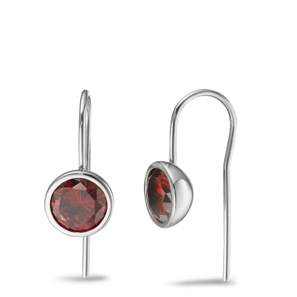 Pendant d'oreilles Acier inoxydable Zircone bordeaux, 2 Pierres Ø9.5 mm