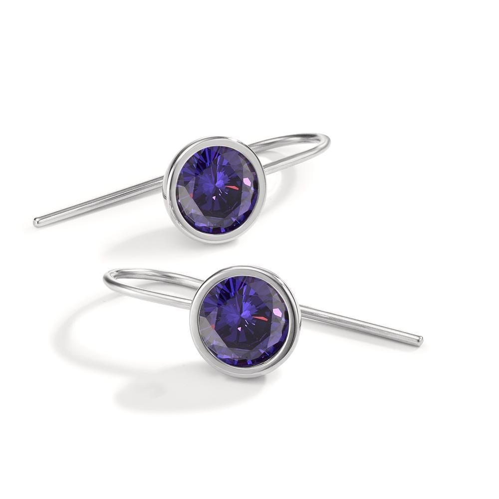 Pendant d'oreilles Acier inoxydable Zircone violet, 2 Pierres Ø9.5 mm