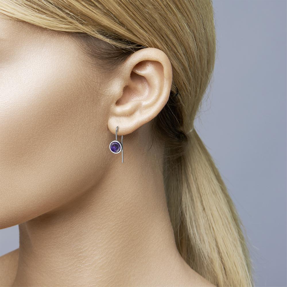 Pendant d'oreilles Acier inoxydable Zircone violet, 2 Pierres Ø9.5 mm