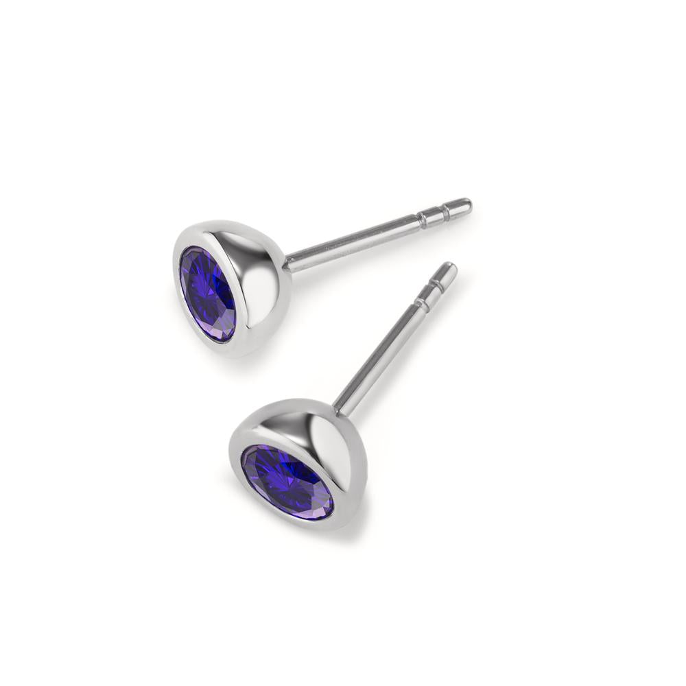 Clous d'oreilles Acier inoxydable Zircone violet, 2 Pierres Ø7 mm