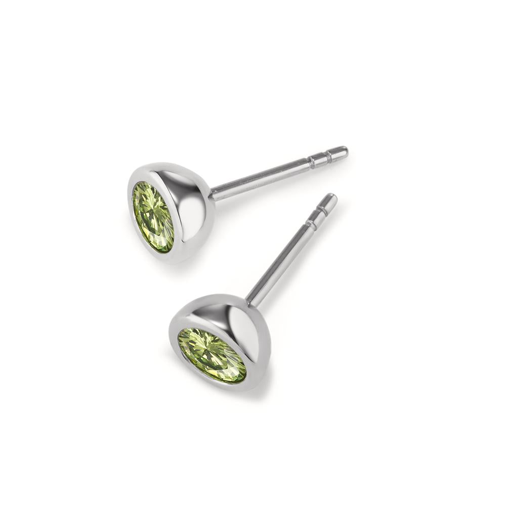 Clous d'oreilles Acier inoxydable Zircone vert clair, 2 Pierres Ø7 mm