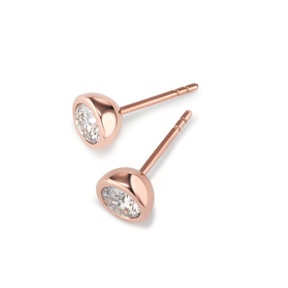 Clous d'oreilles Acier inoxydable Zircone blanc, 2 Pierres rosé PVD Ø7 mm