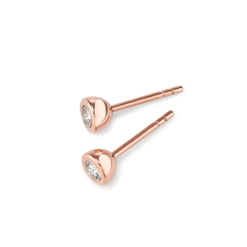 Clous d'oreilles Acier inoxydable Zircone blanc, 2 Pierres rosé PVD Ø5 mm