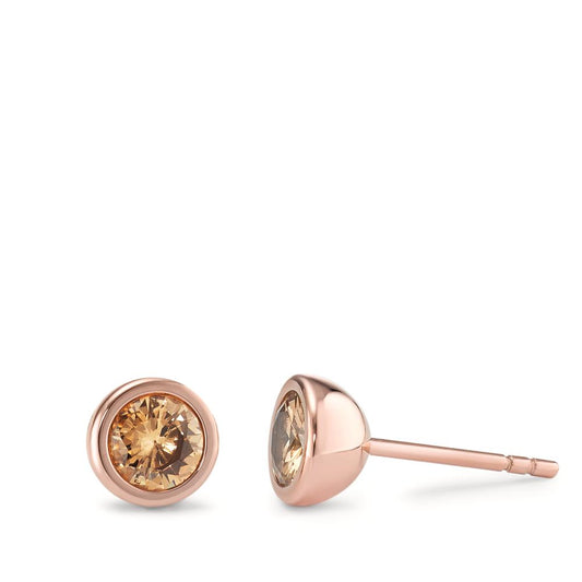 Clous d'oreilles Acier inoxydable Zircone champagne, 2 Pierres rosé PVD Ø7 mm