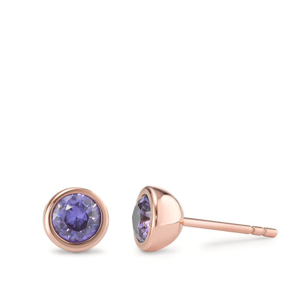 Ohrstecker Joy Roségold aus Edelstahl und Purple Rose Zirkonia, Ø7mm