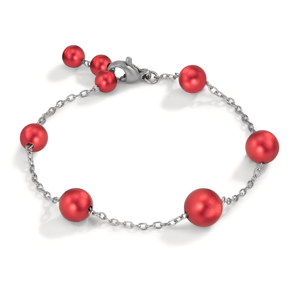 Armkette Candy aus Edelstahl und Aluminium Pearls in Ruby Red, 17-18.5 cm verstellbar