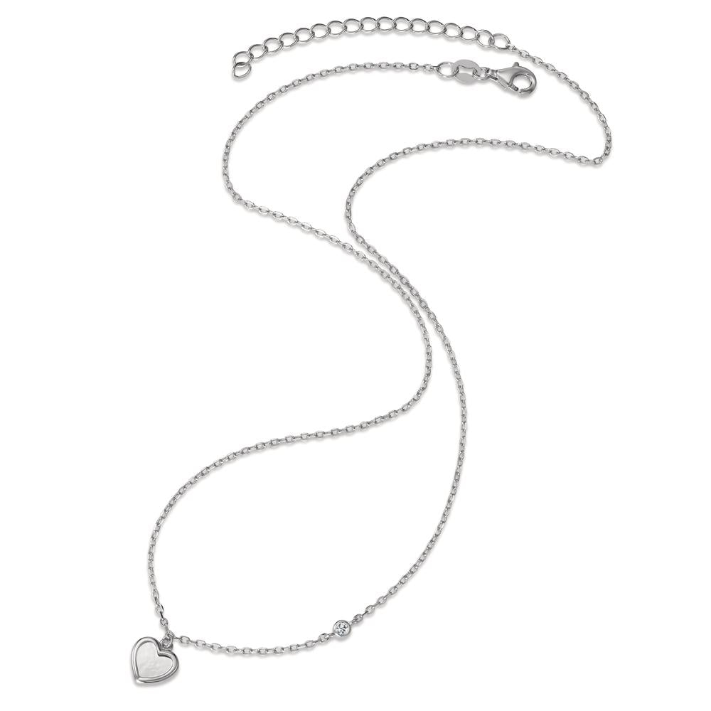 Collana Argento Zirconia rodiato Madreperla Cuore 40-45 cm