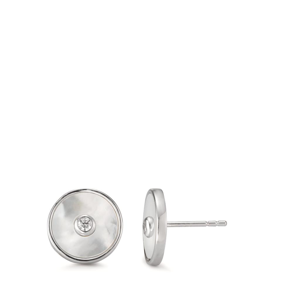 Ohrstecker Silber Zirkonia 2 Steine rhodiniert Perlmutt Ø11.5 mm