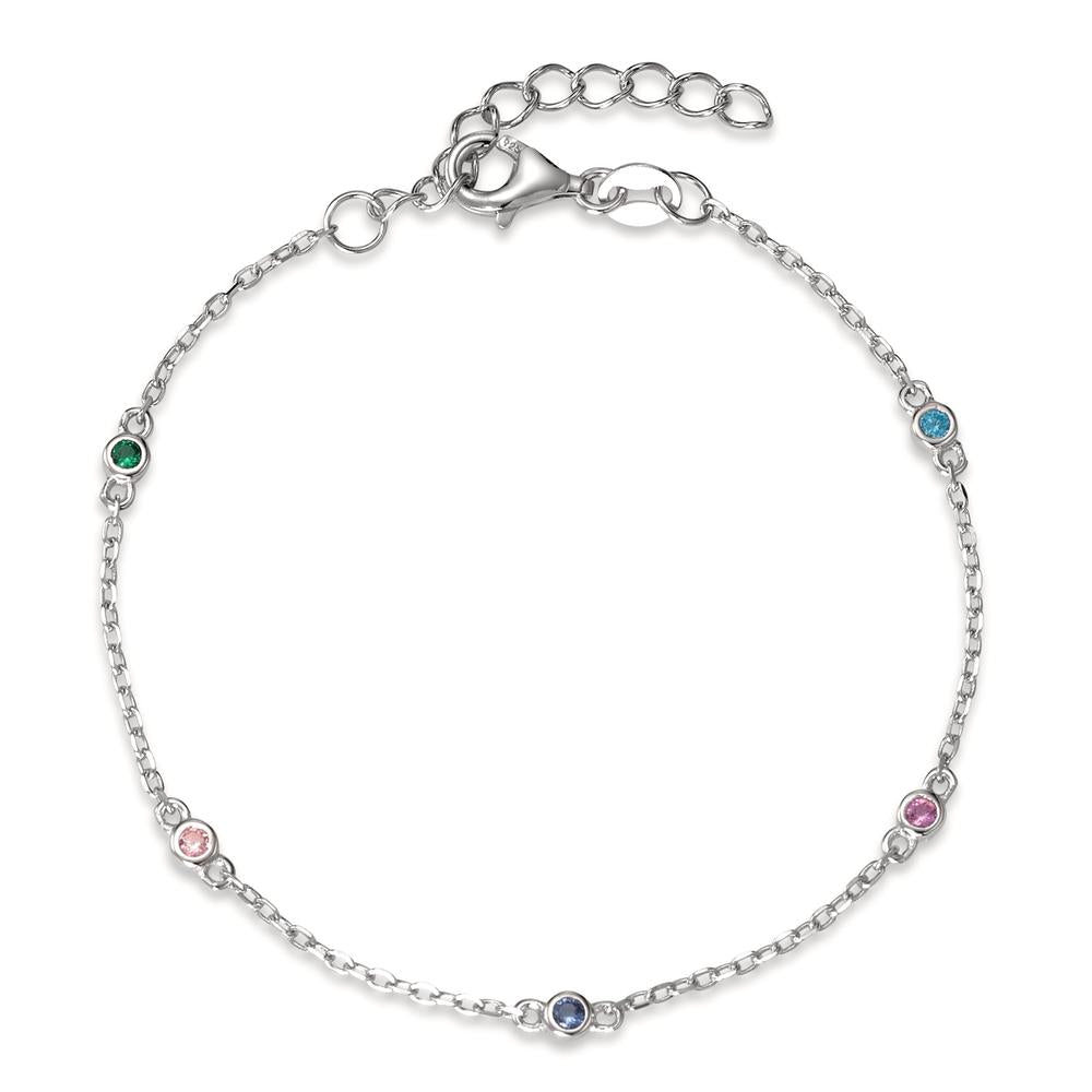 Bracciale Argento Zirconia colorato, 5 pietra rodiato 16.5-19 cm