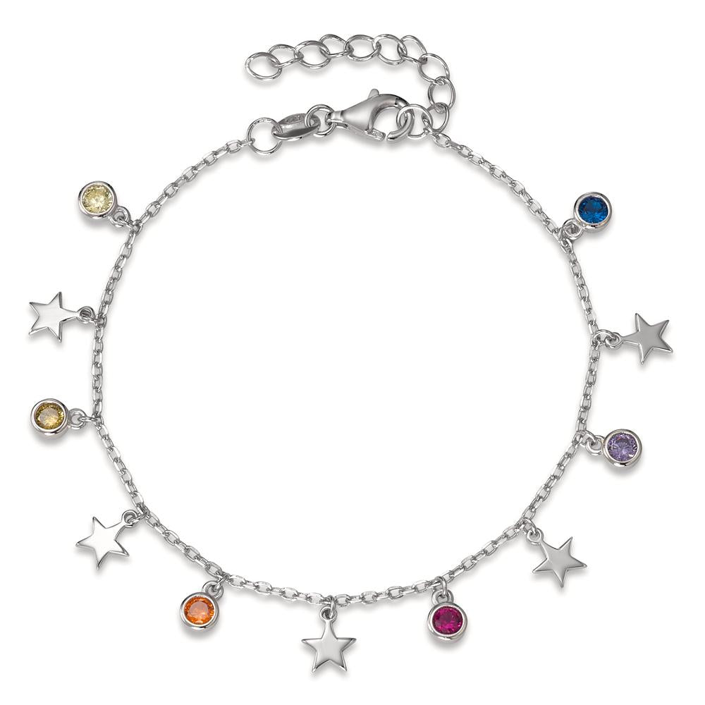 Bracciale Argento Zirconia colorato, 6 pietra rodiato Stella 16-19 cm