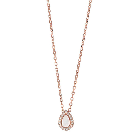 Collier Argent Zircone rosé Plaqué or nacre 40-45 cm