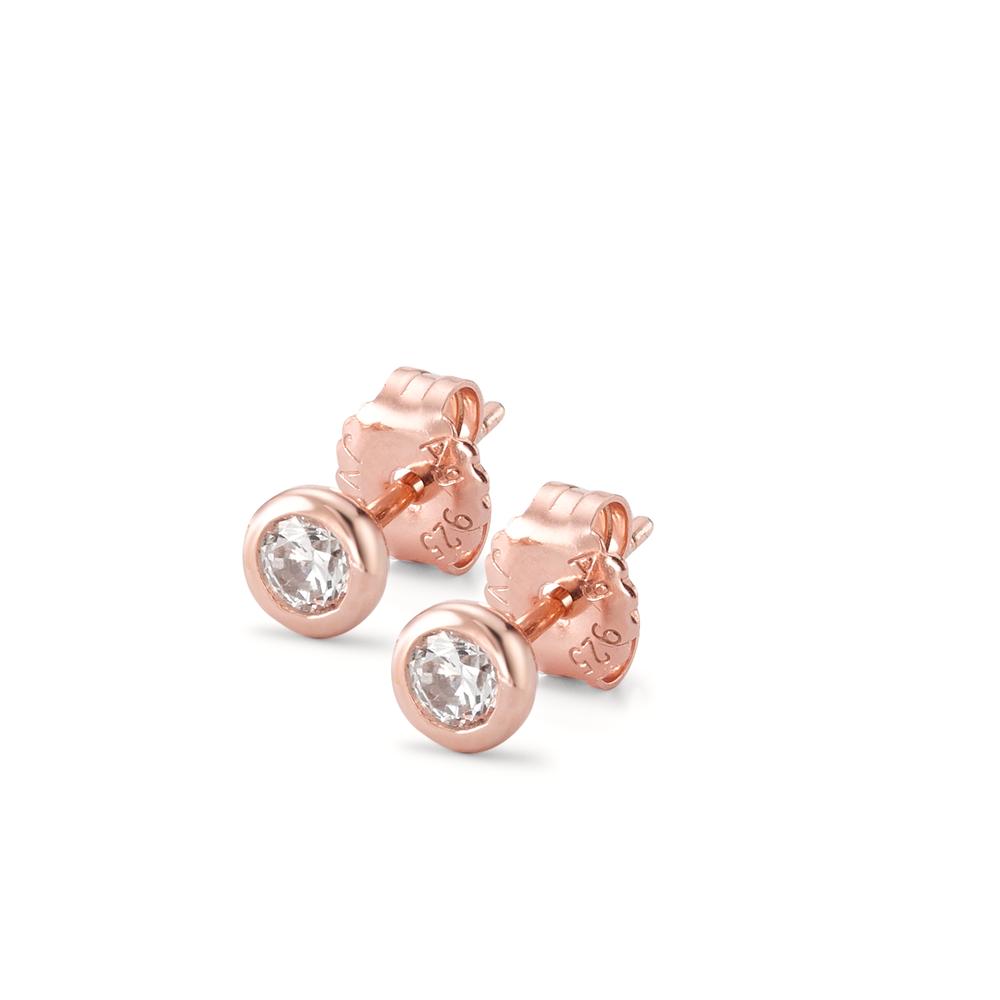 Clous d'oreilles Argent Zircone 2 Pierres rosé Plaqué or Ø5 mm