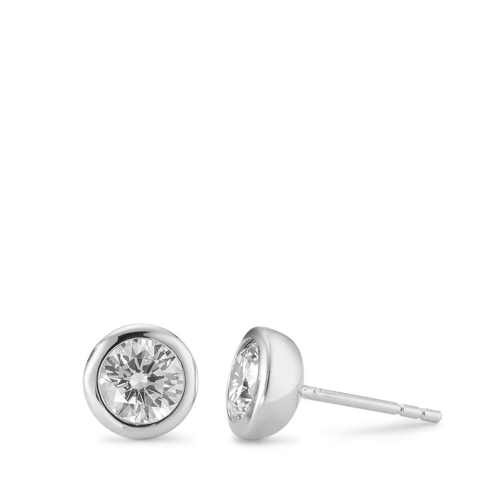 Clous d'oreilles Argent Zircone 2 Pierres Rhodié Ø8 mm