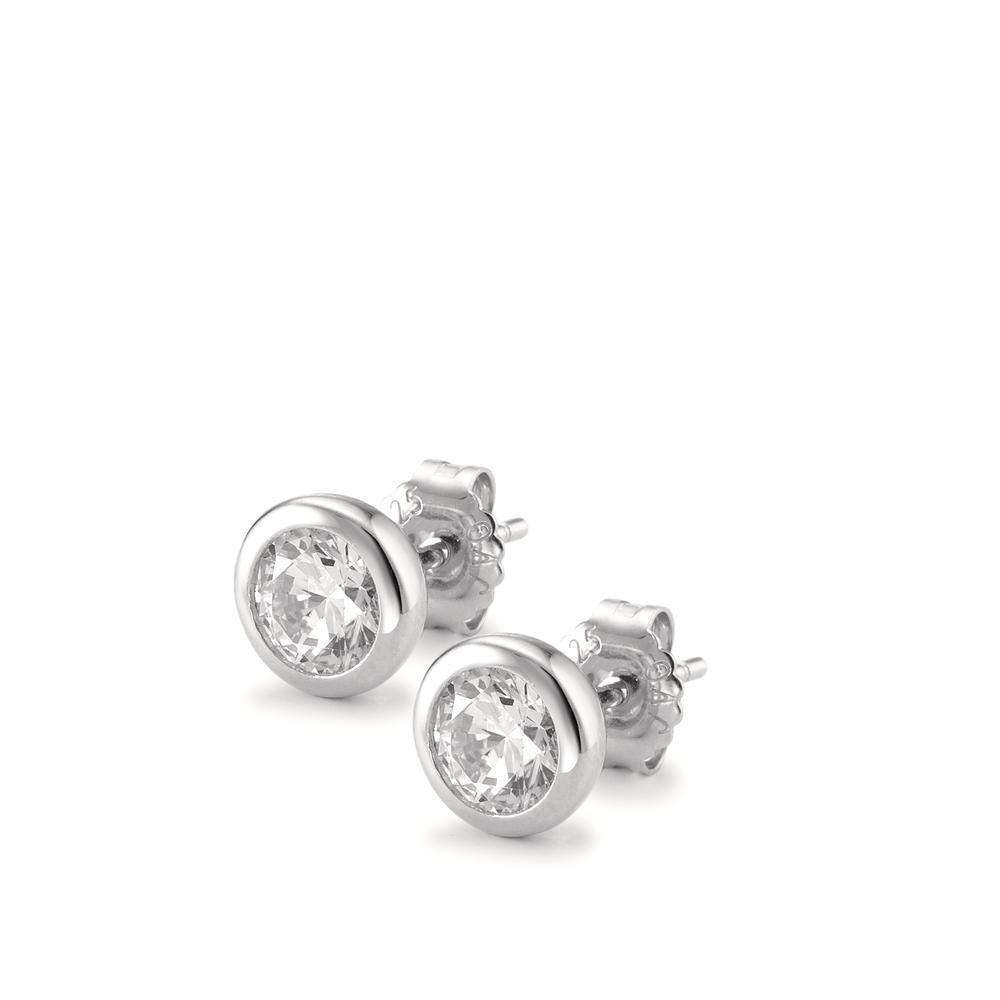 Clous d'oreilles Argent Zircone 2 Pierres Rhodié Ø8 mm