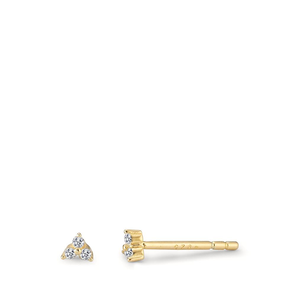 Clous d'oreilles Argent Zircone 6 Pierres jaune Plaqué or Ø3 mm